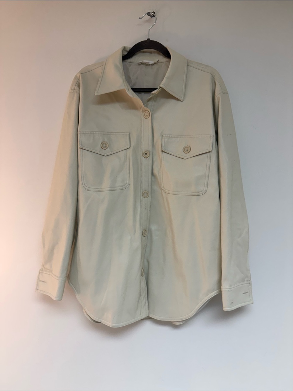 Good American Cream Utility Shacket with Chest Pockets